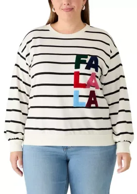 Long Sleeve Striped Fa La La Sweeper Top by Crown & Ivy