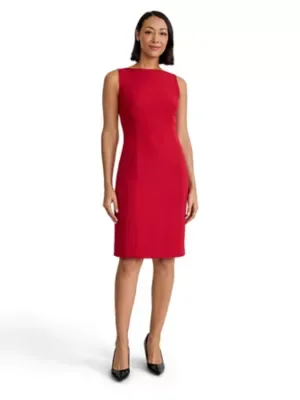 Sleeveless Boat Neck Princess Seam Sheath Dress