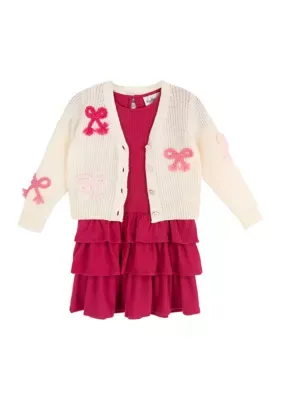 Bow Knit Cardigan and Dress Set by Rare Editions