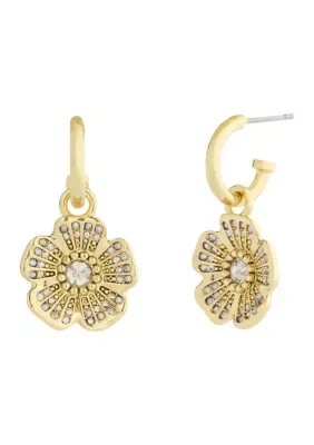 Iconic Charms Pavé Tea Rose Charm Huggie Earrings by Coach