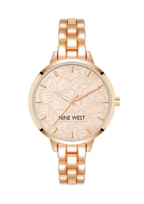 Quartz Round Rose Floral Dial Bracelet Watch by Nine West