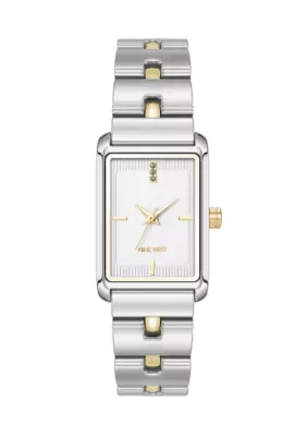 Quartz Rectangle Two-Tone Alloy Metal Bracelet Watch by Nine West