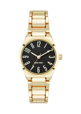 Quartz Round Black Gold-Tone Alloy Metal Bracelet Watch