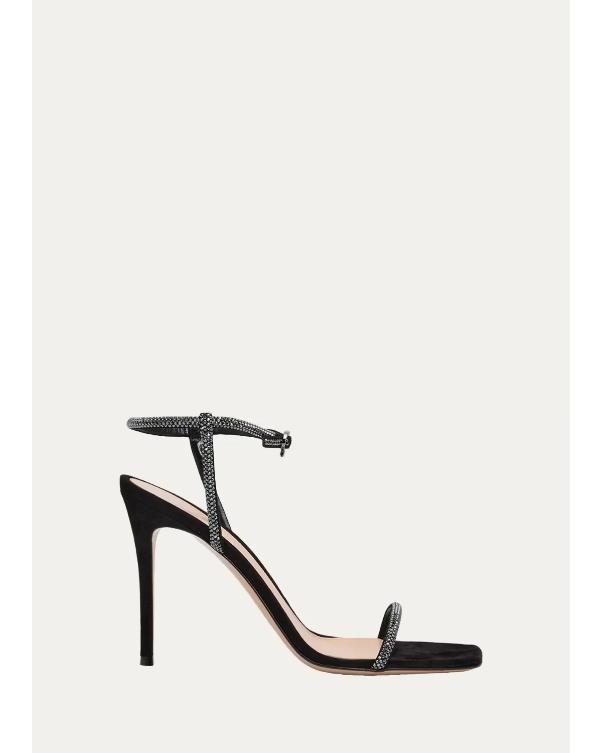 95mm Suede Crystal Ankle-Strap Sandals by Gianvito Rossi