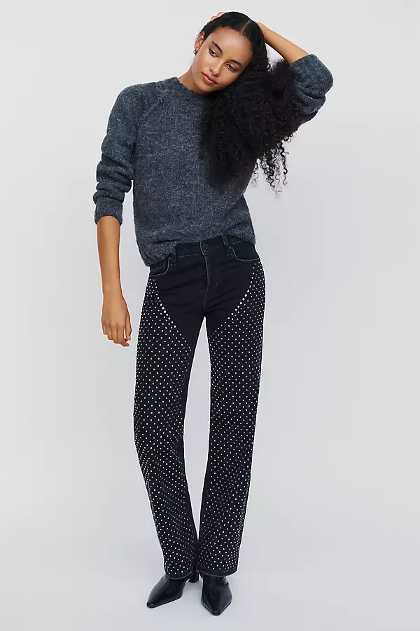 Rosie Studded High Rise Wide Leg Jeans by Hudson