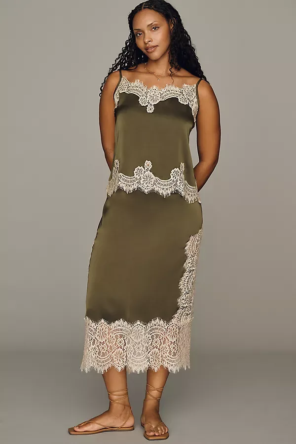 Cinzia Laced Satin Midi Skirt by Bl-nk