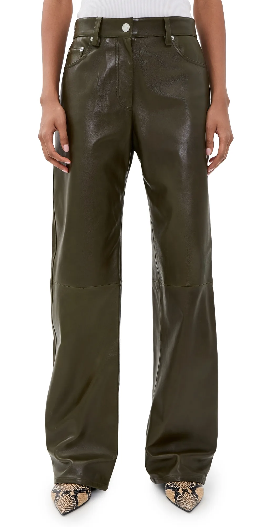 Leather Relaxed Bootcut Pants by Helmut Lang