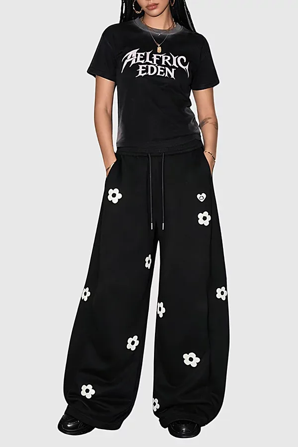Floral Embroidery Baggy Barrel Sweatpants by Aelfric Eden