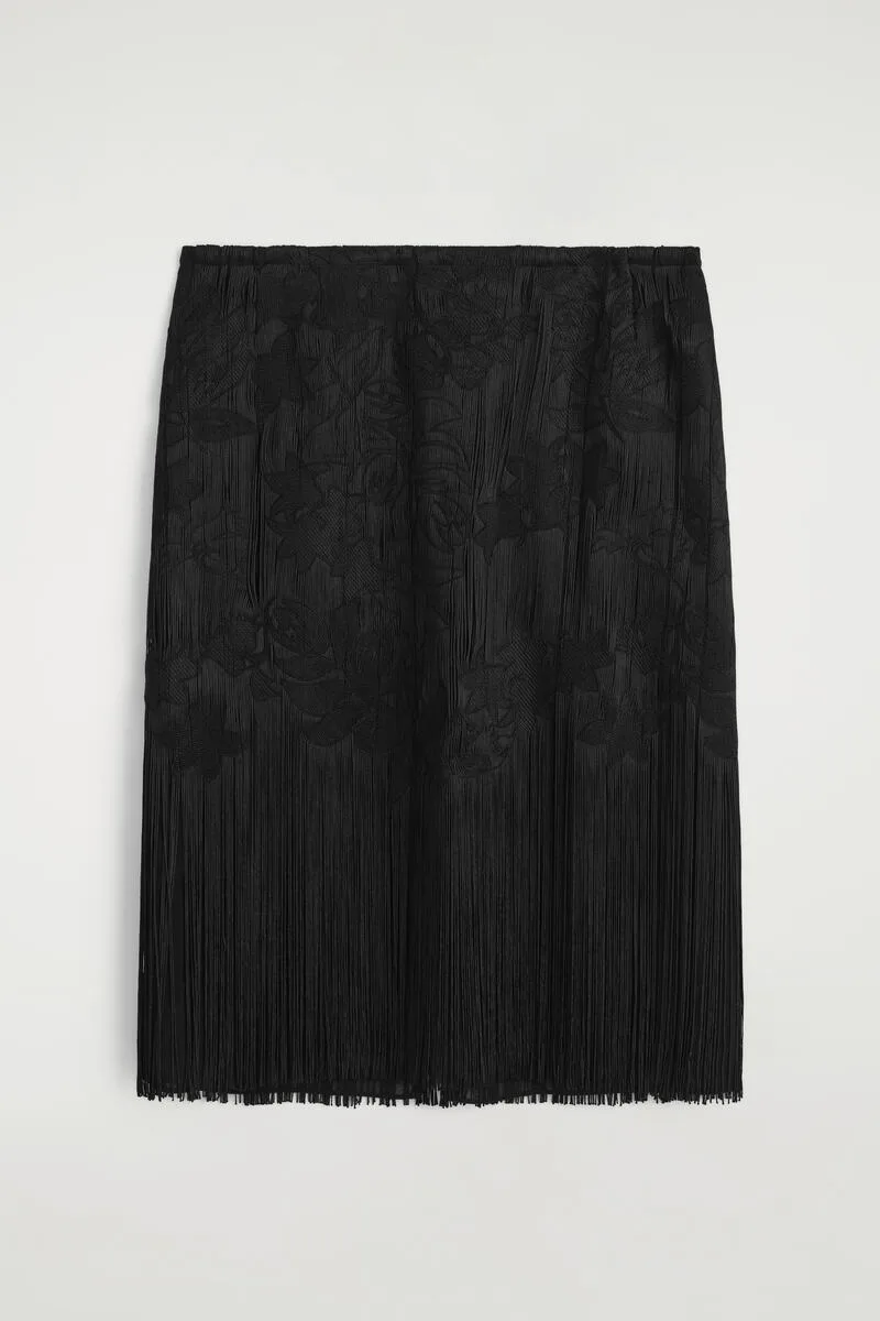 Embroidered Fringed Midi Skirt by COS
