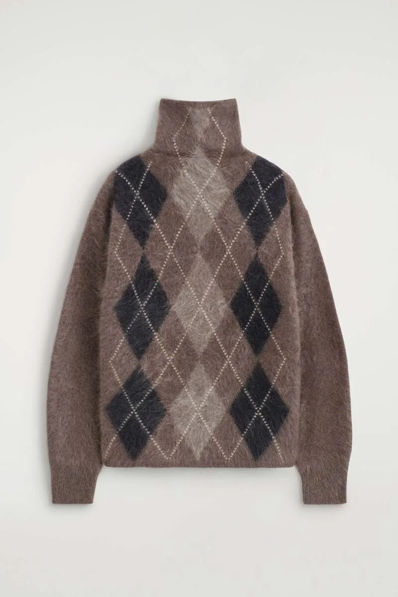 Argyle Brushed Pure Cashmere Mock-Neck Sweater by COS