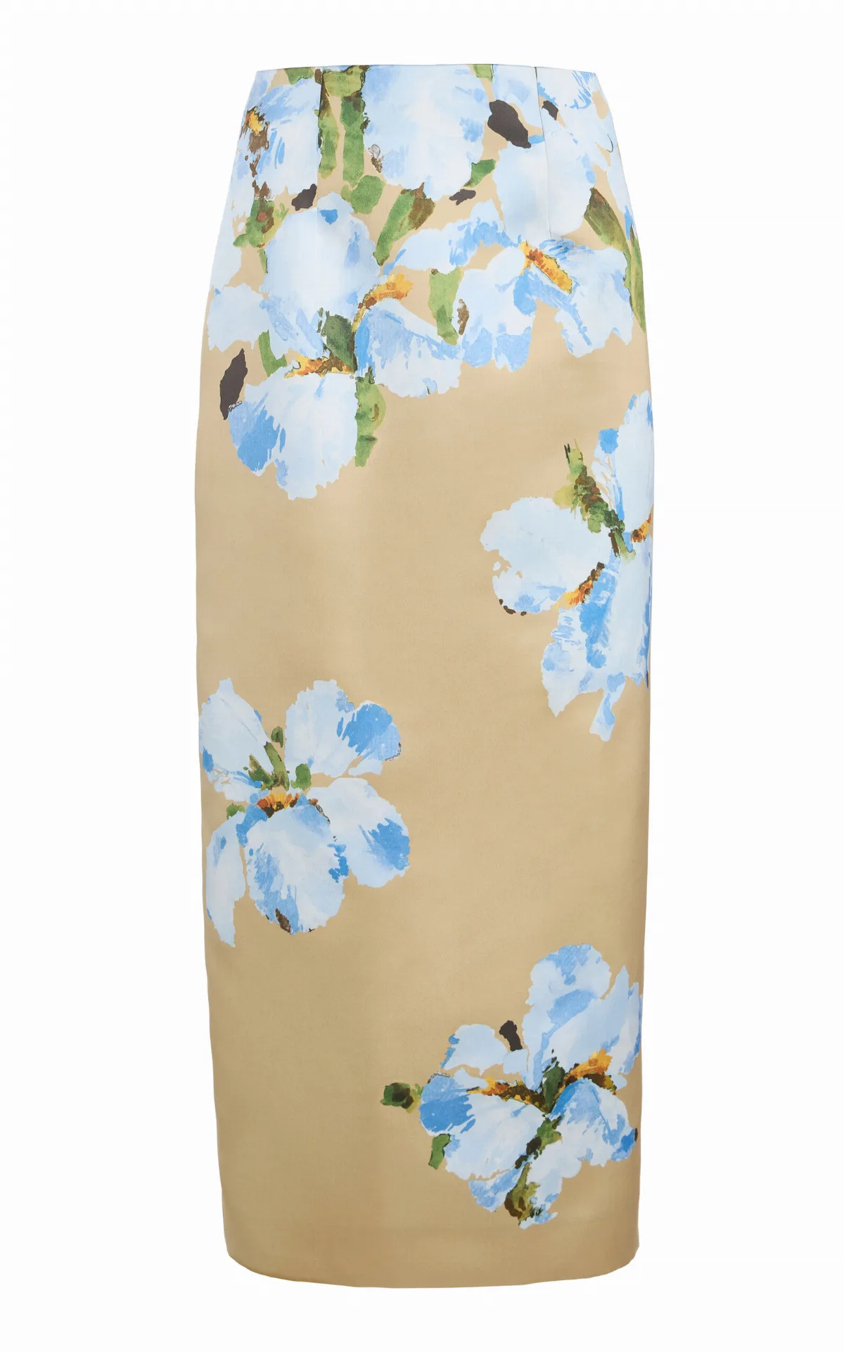 Watercolor Iris Satin Midi Skirt