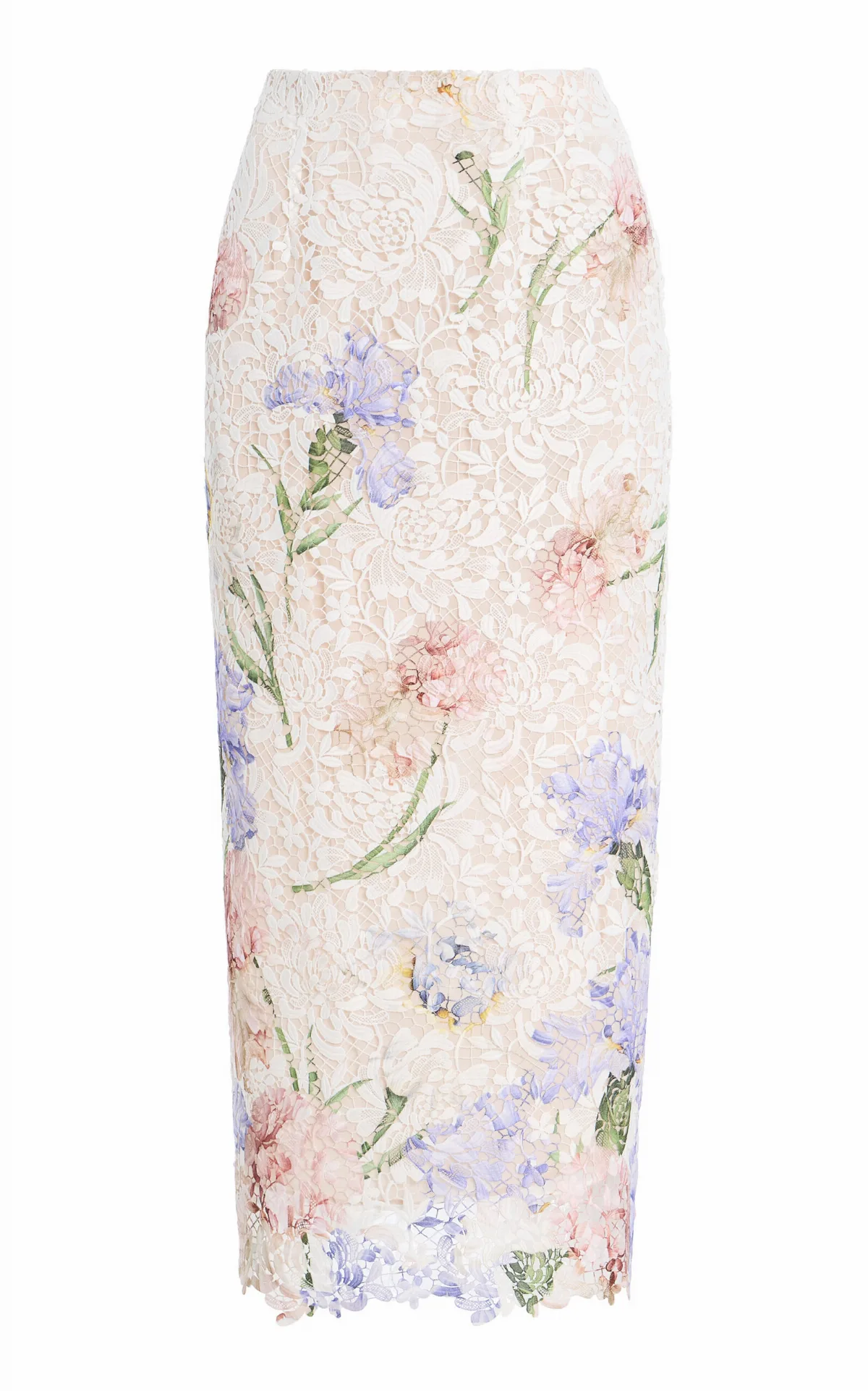 Degrad-Printed Lace Midi Skirt by Oscar de la Renta