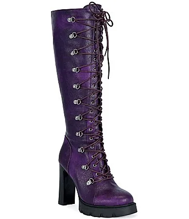 Auriga D-Ring Duel Laced Block Heel Platform Tall Boots by Azalea Wang