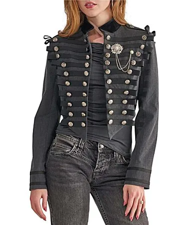 Bronwen Stand Collar Cropped Military Jacket by Azalea Wang