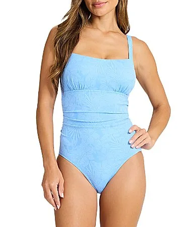 Bermuda Shores Texture Square Neck Bandeau One Piece Swimsuit