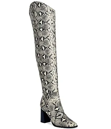 Cezanne Snake Print Block Heel Over the Knee Boots by Azalea Wang