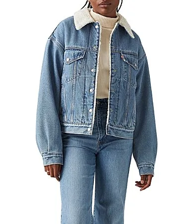 Long Sleeve Sherpa-Detailed Denim Trucker Jacket by Levi's