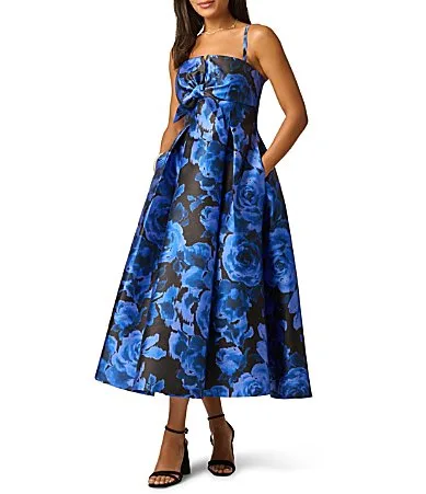 Notch Floral Mikado Midi Dress by Adrianna Papell