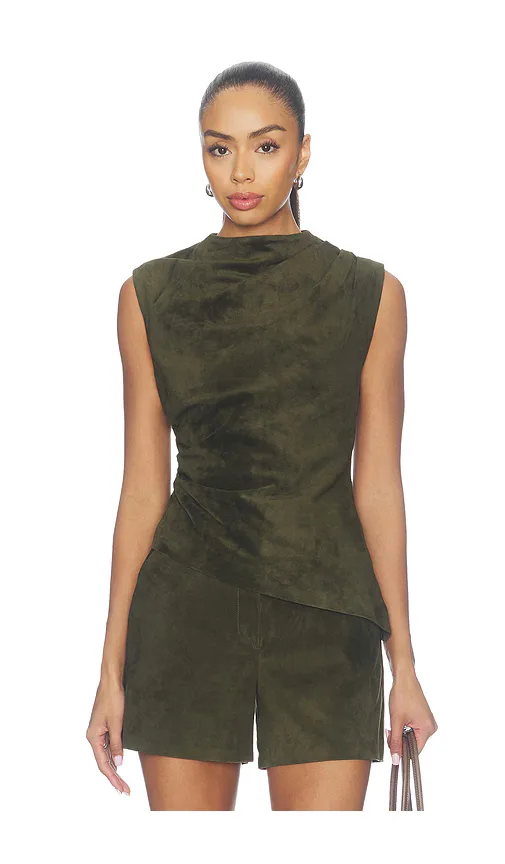 Lamb Leather Suede Ruched Top by Aexae