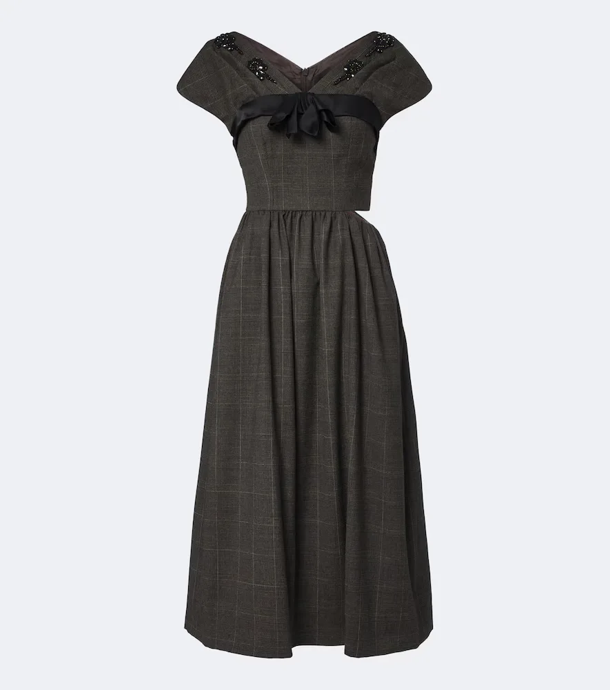 Prince of Wales Check Wool Midi Dress by Simone Rocha