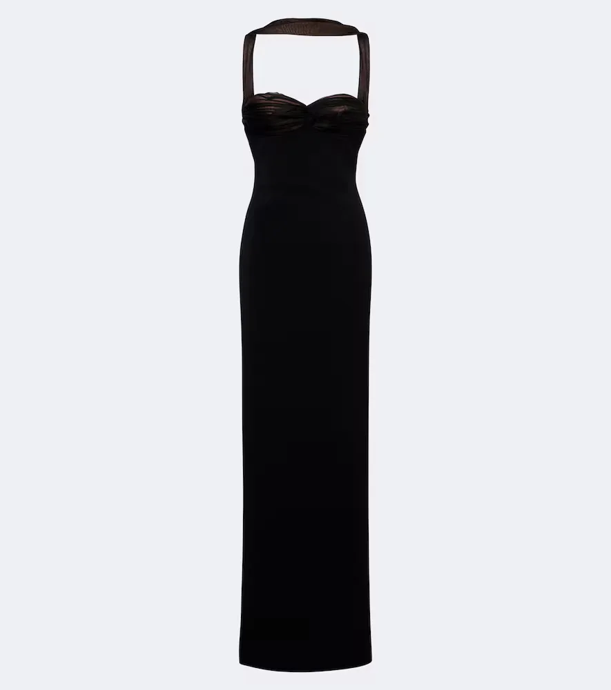 Daufine Scarf-Detail Open-Back Gown
