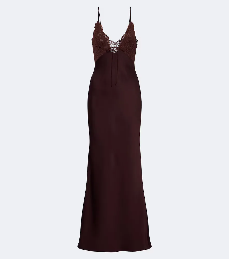 Maeve Lace-Trimmed Satin Gown by De La Vali