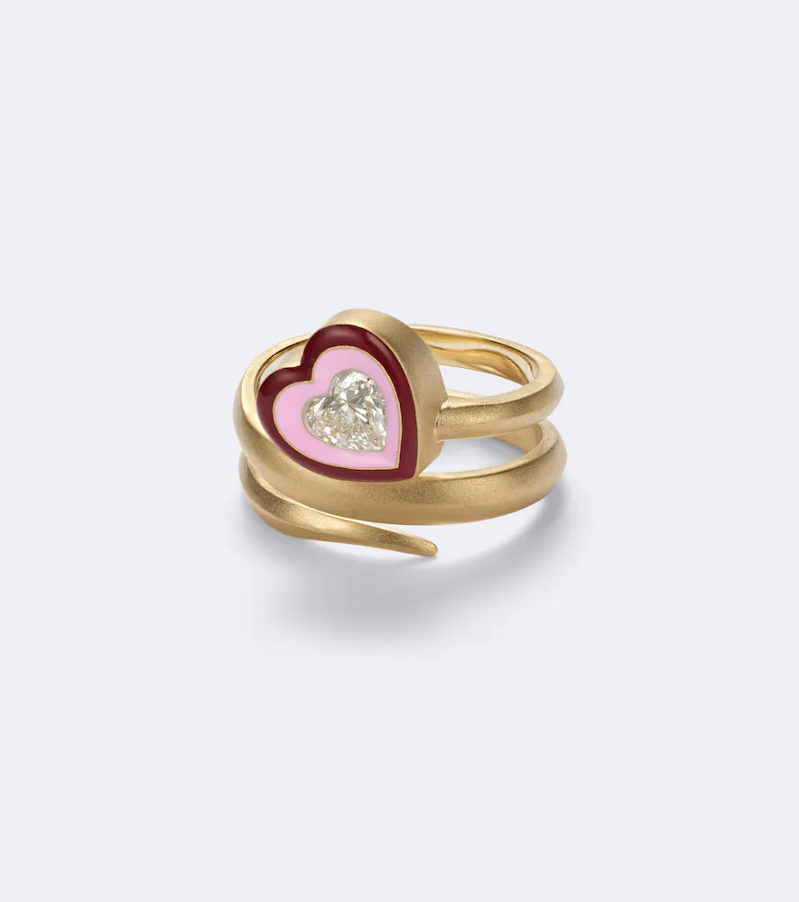 Love Loop 18kt Gold and Enamel Ring with Diamond by Kamyen