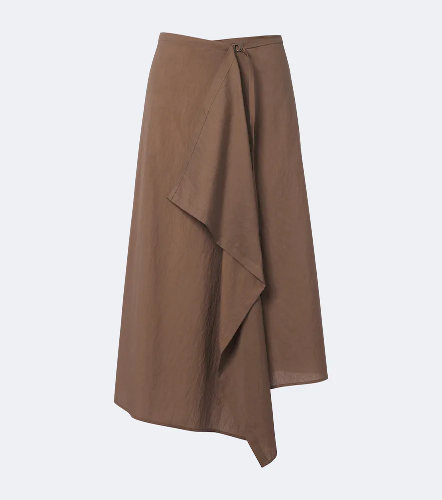 Draped Cotton-Blend Wrap Skirt by Brunello Cucinelli