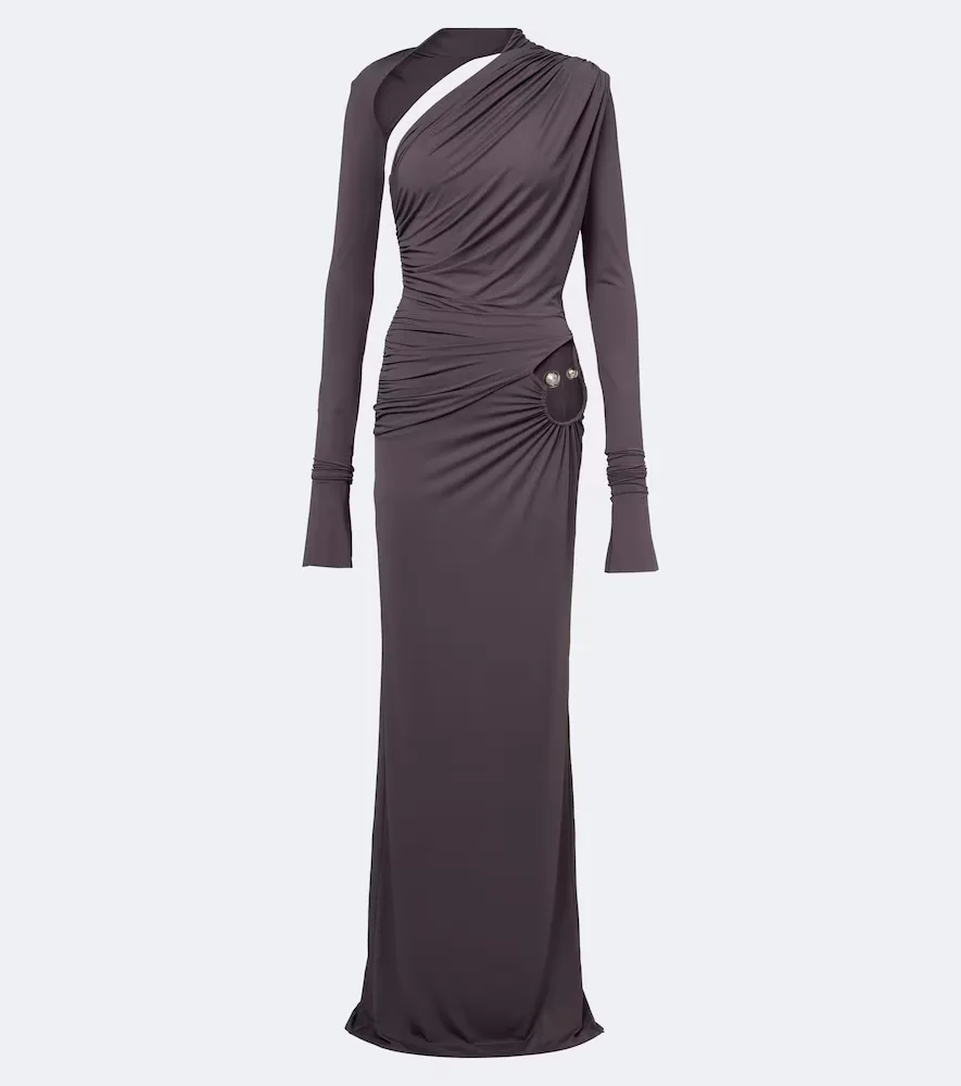 Jade Cutout Asymmetric Jersey Gown by De La Vali