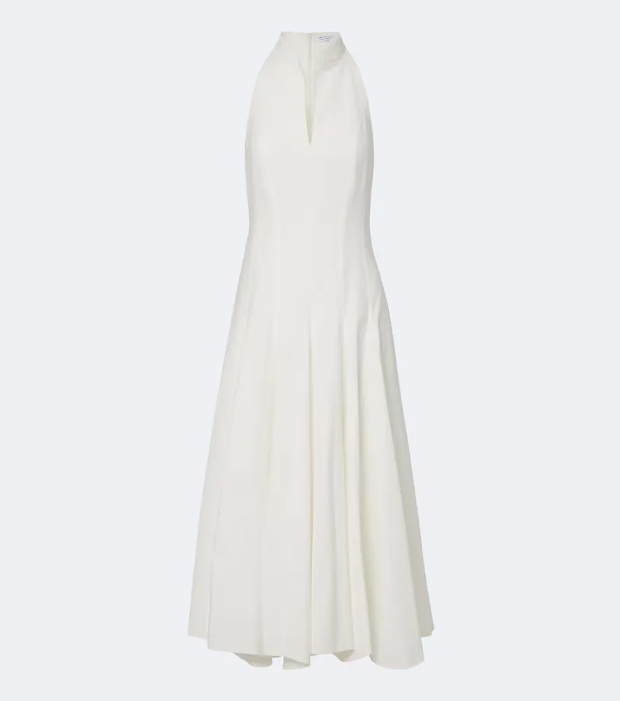 Pleated Cotton Poplin Midi Dress by Brunello Cucinelli