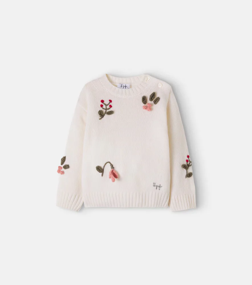 Baby Embroidered Wool Sweater by Il Gufo