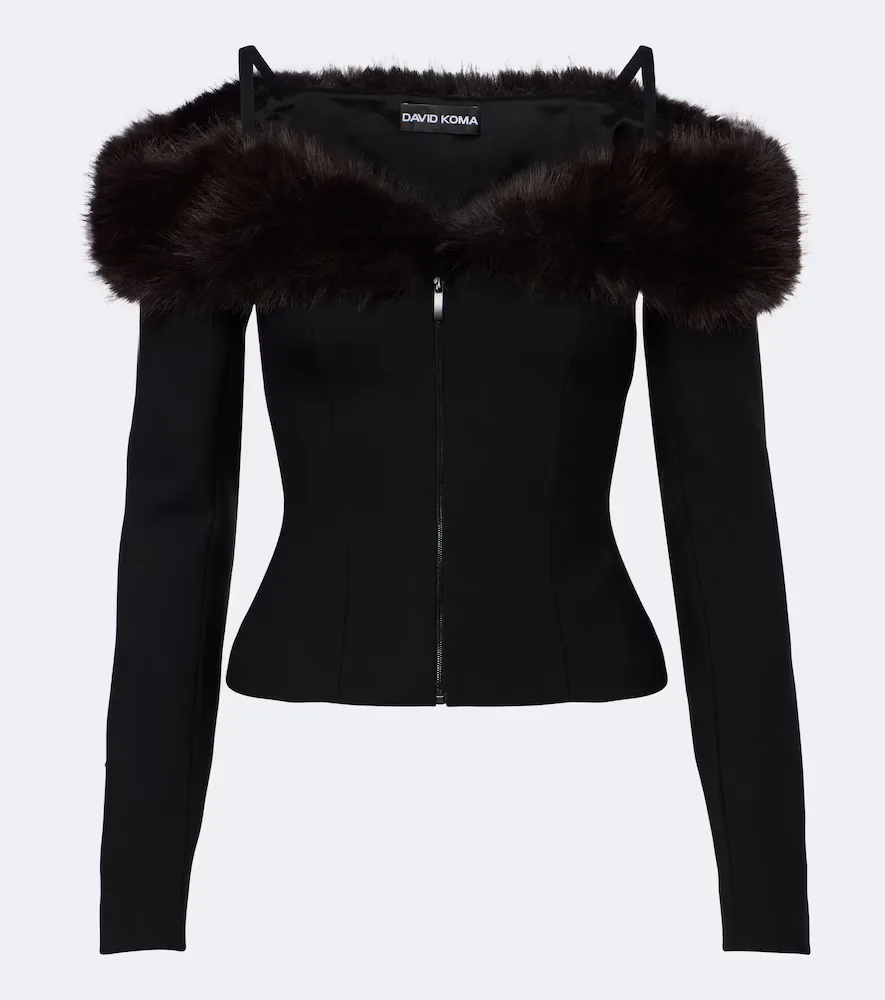 Off-Shoulder Wool-Blend Zip-Up Top by David Koma
