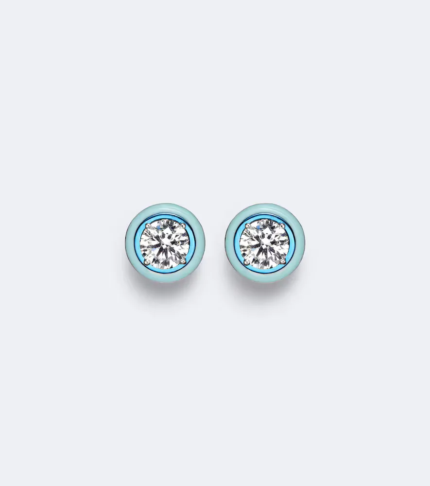 Dottie 18kt White Gold and Enamel Earrings with Diamonds by Kamyen
