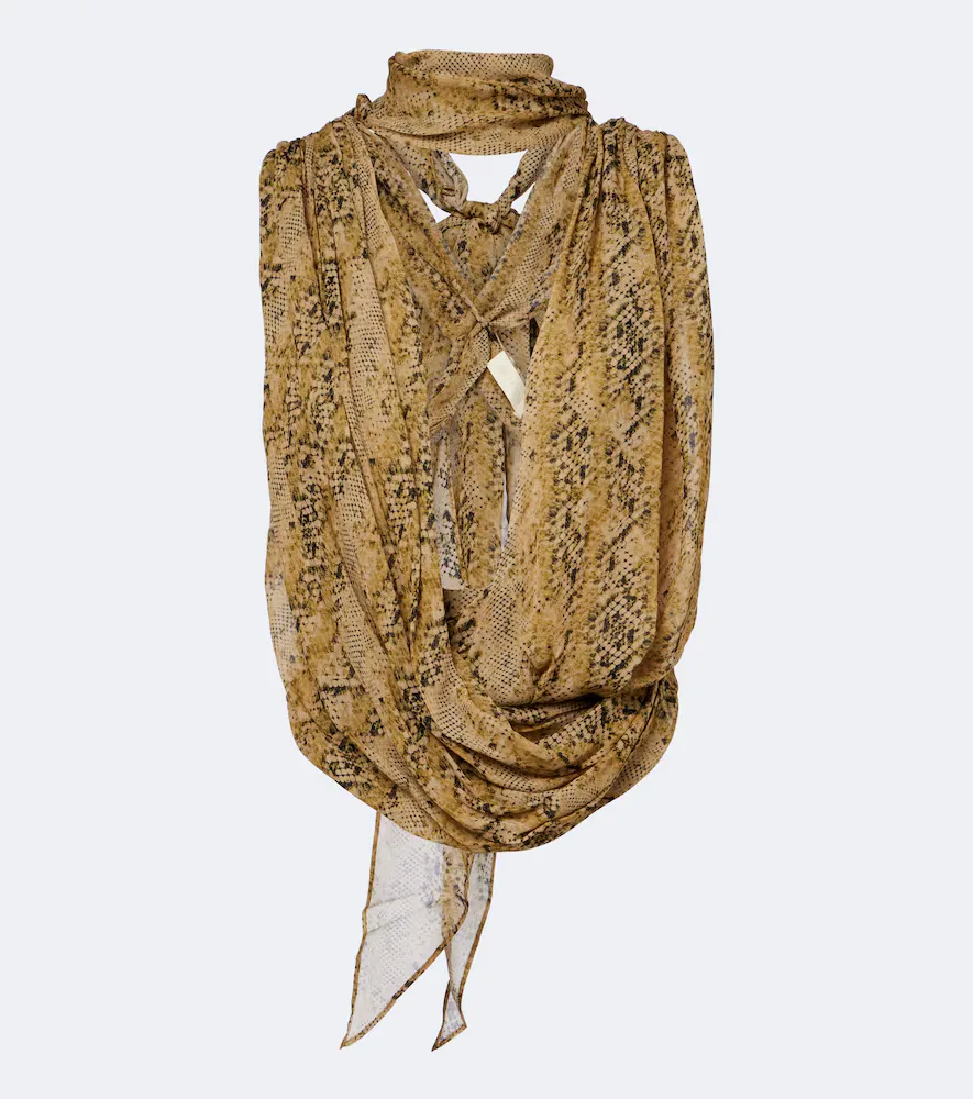 Isolde Draped Snake-Print Georgette Top by De La Vali