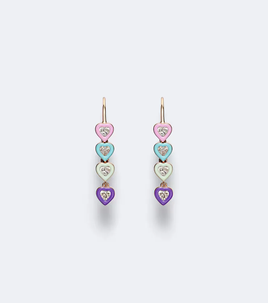 Candy Crush 18kt Rose Gold Drop Earrings with Diamonds and Enamel by Kamyen