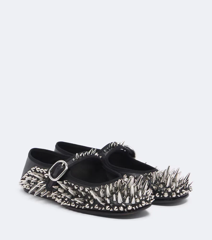 Veneziana Spiked Leather Mary Jane Flats by Bottega Veneta