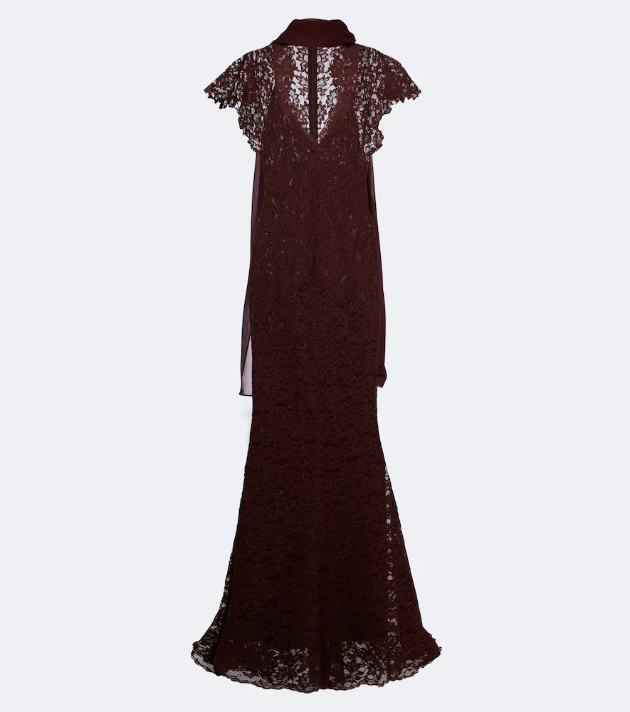 Solina Scarf-Detail Cotton-Blend Lace Gown by De La Vali