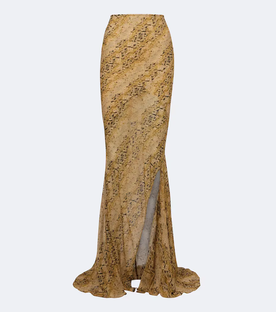 Oryx Snake-Print Georgette Maxi Skirt by De La Vali
