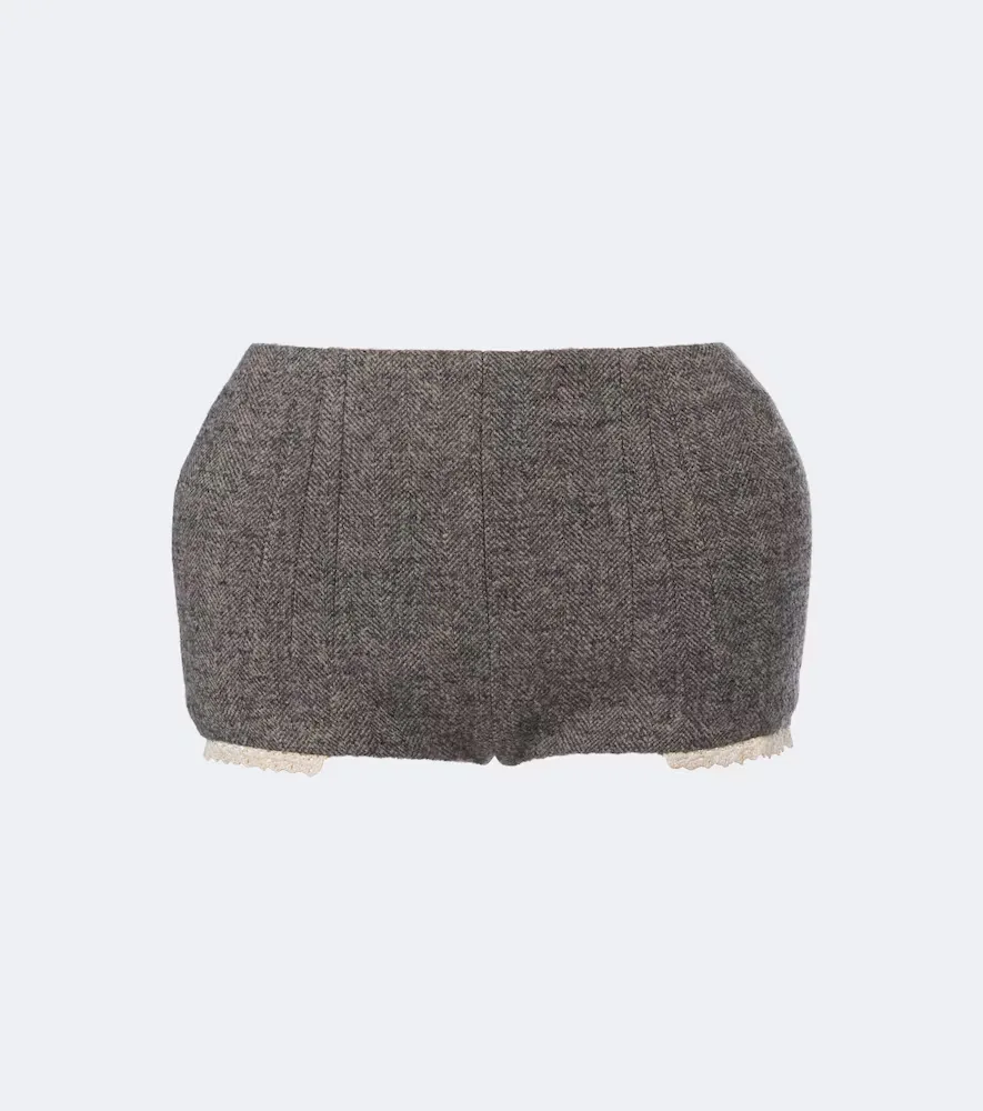Herringbone Wool and Cashmere-Blend Shorts by Magda Butrym