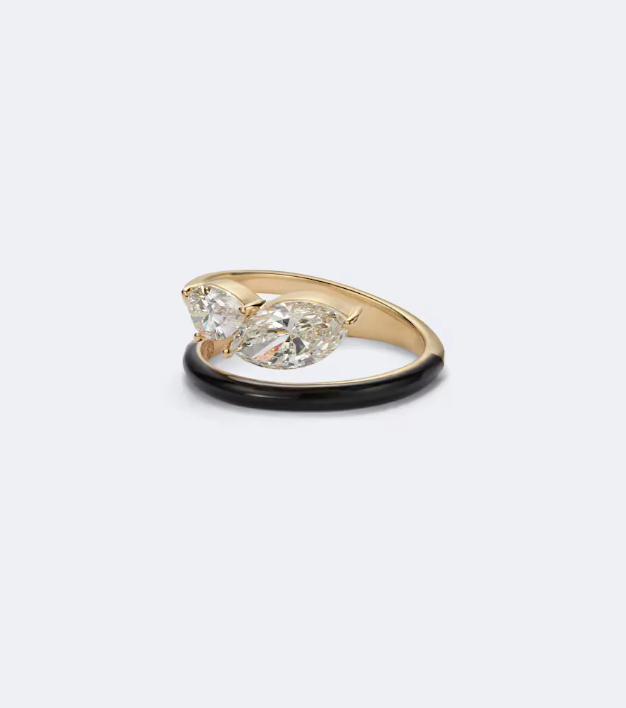 Emily 18kt Gold and Enamel Ring with Diamonds by Kamyen