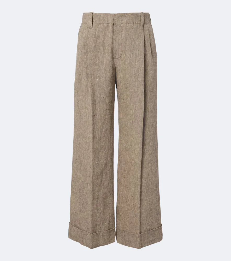 Monili Linen Wide-Leg Pants by Brunello Cucinelli