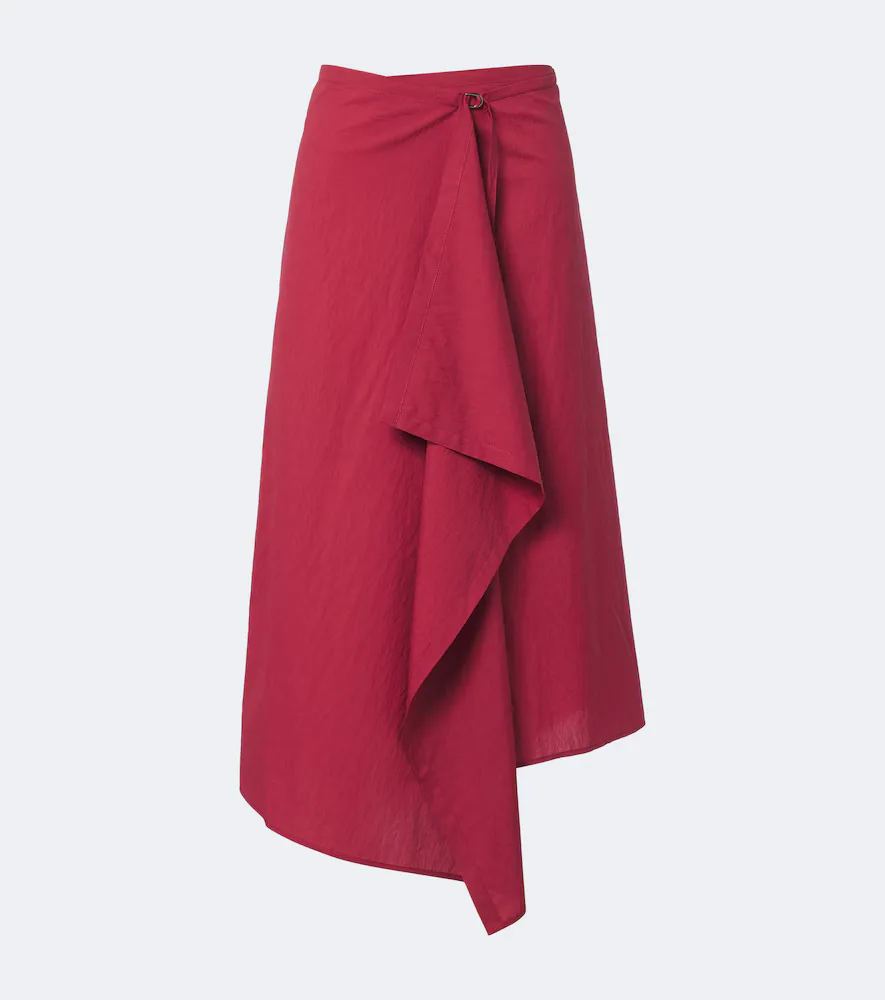 Draped Cotton-Blend Wrap Skirt