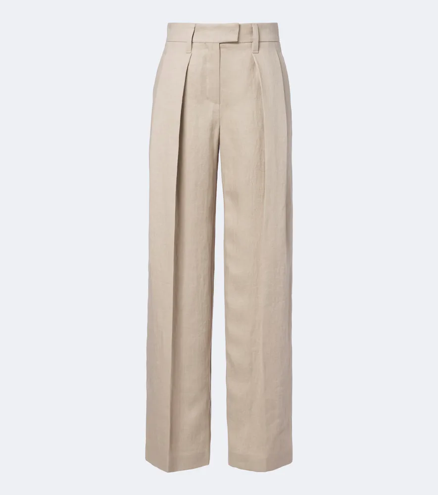 Monili Pleated Linen Wide-Leg Pants by Brunello Cucinelli
