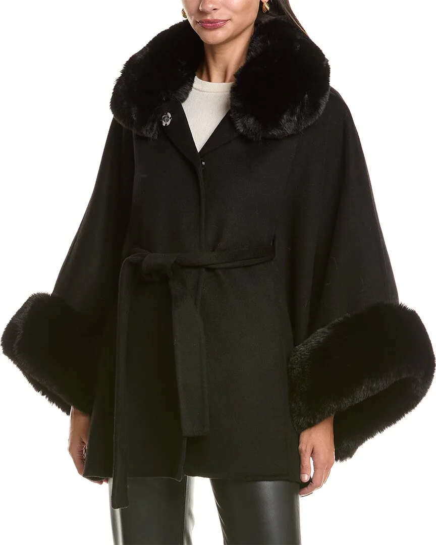 Faux Fur Trim Cape by La Fiorentina