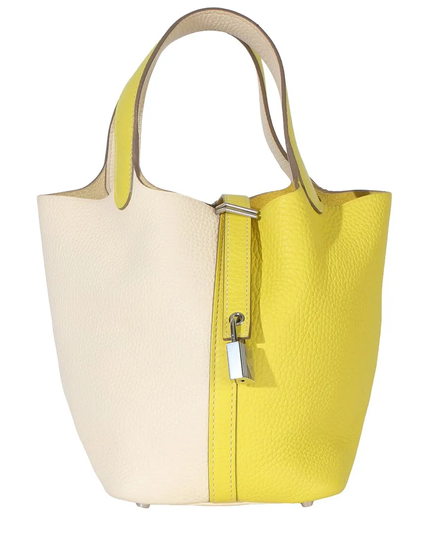 Beige; Yellow Leather Bi-Color Lime Nata Picotin Lock 18 Phw (authentic Pre-Loved) by Herms