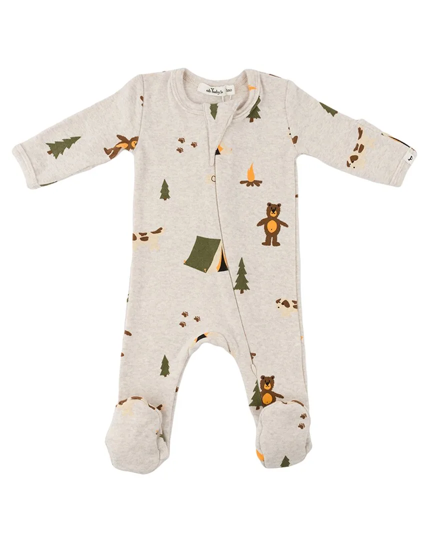 Camping Print Zipper Footie by Oh Baby