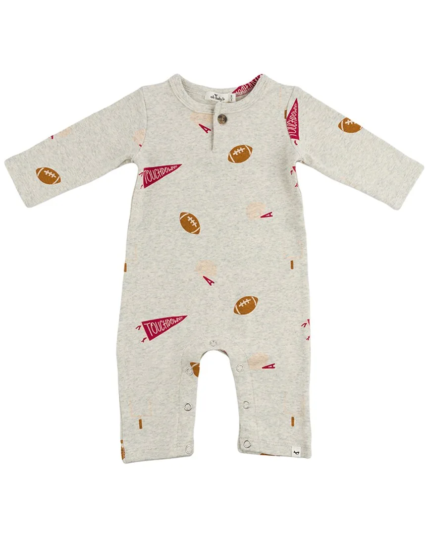 Football Print One Button Romper by Oh Baby