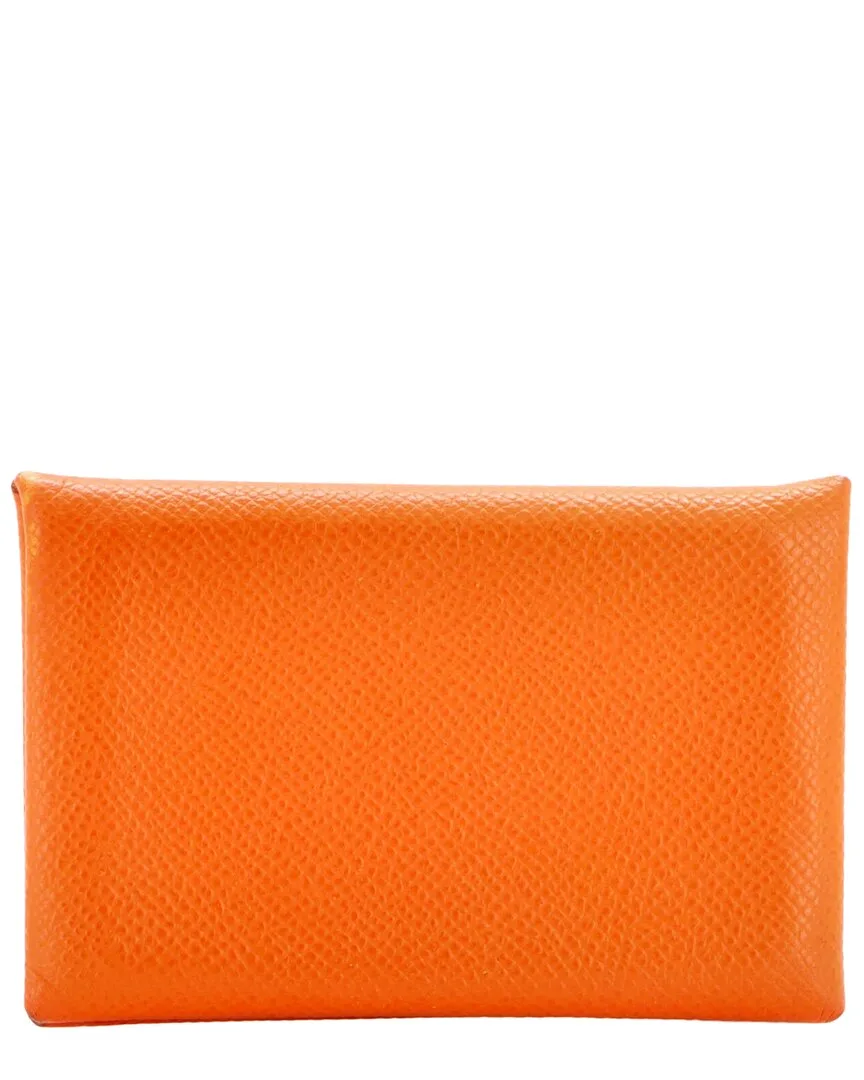 Orange Epsom Calvi Card Holder (authentic Pre-Loved) by Herms