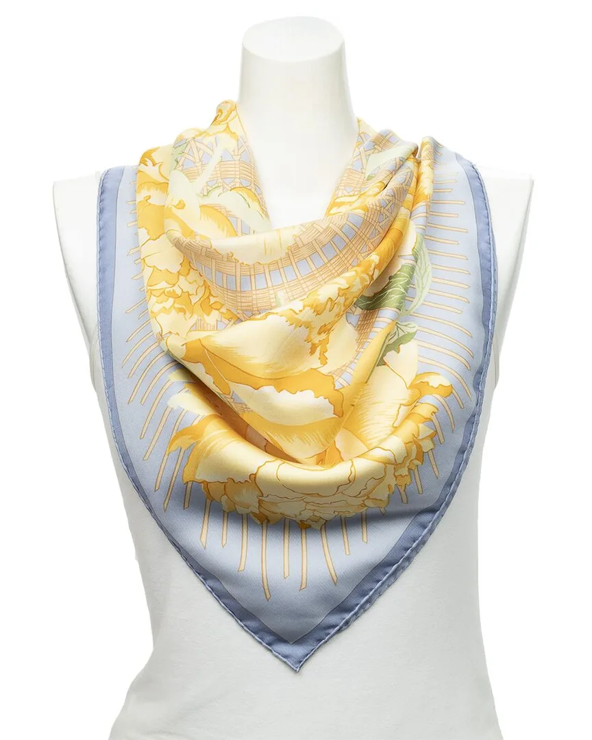 Les Pivoines by Christiane Vauzelles Scarf (authentic Pre-Loved) by Herms