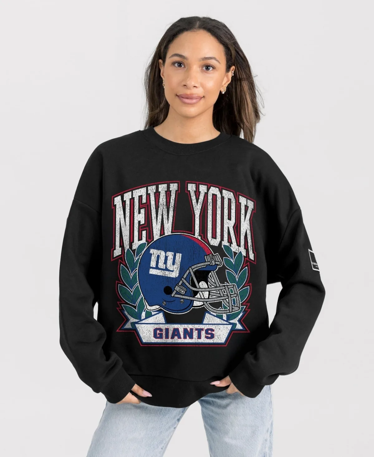 New York Giants Victory Lane Oversized Distressed-Graphic Fleece Sweatshirt by Gameday Couture